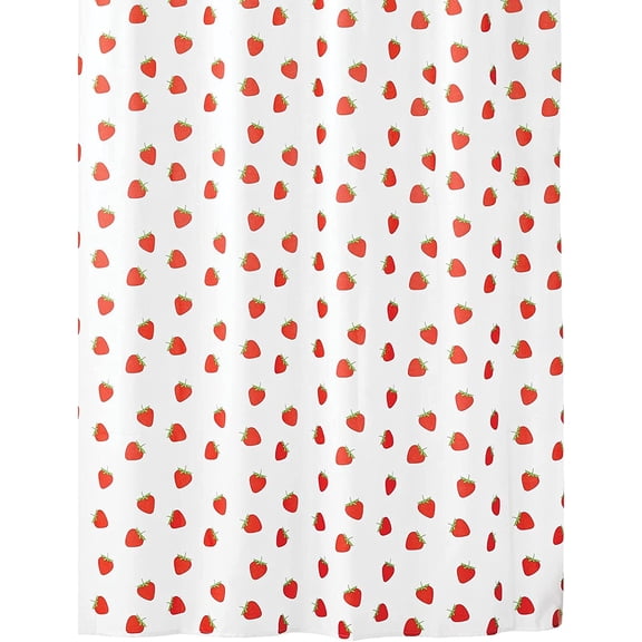 Decorative Strawberry Print - Easy Care Fabric Shower Curtain with Reinforced Buttonholes, for Bathroom Showers, Stalls and Bathtubs, Machine Washable - 72" x 72" - Red/White
