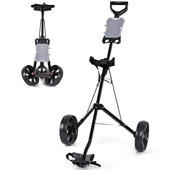 KDTHTF Folding 2-Wheel Golf Push Pull Cart Trolley with Scoreboard, Lightweight Steel Frame, Adjustable Handle, Removable Wheels for Easy Storage