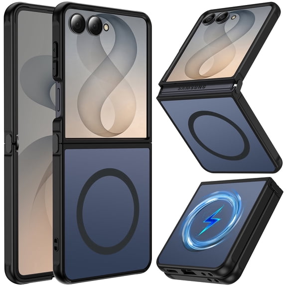 for Samsung Galaxy Z Flip 8 Case Magnetic, Z Flip 8 Case [Compatible with MagSafe], Translucent Matte Military Grade Drop Protection Slim Fit Hard PC Rugged Phone Cover for ZFlip 8-Black