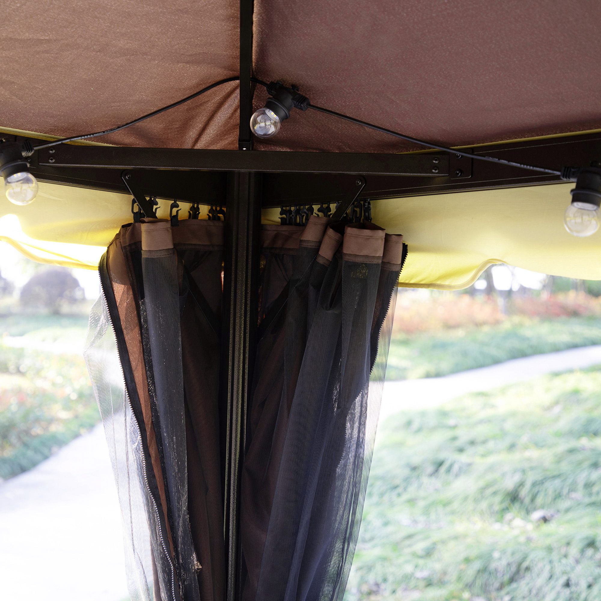 Outsunny 9.2 ft x 12.8 ft Patio Gazebo, Aluminum Frame for Outdoor, Coffee