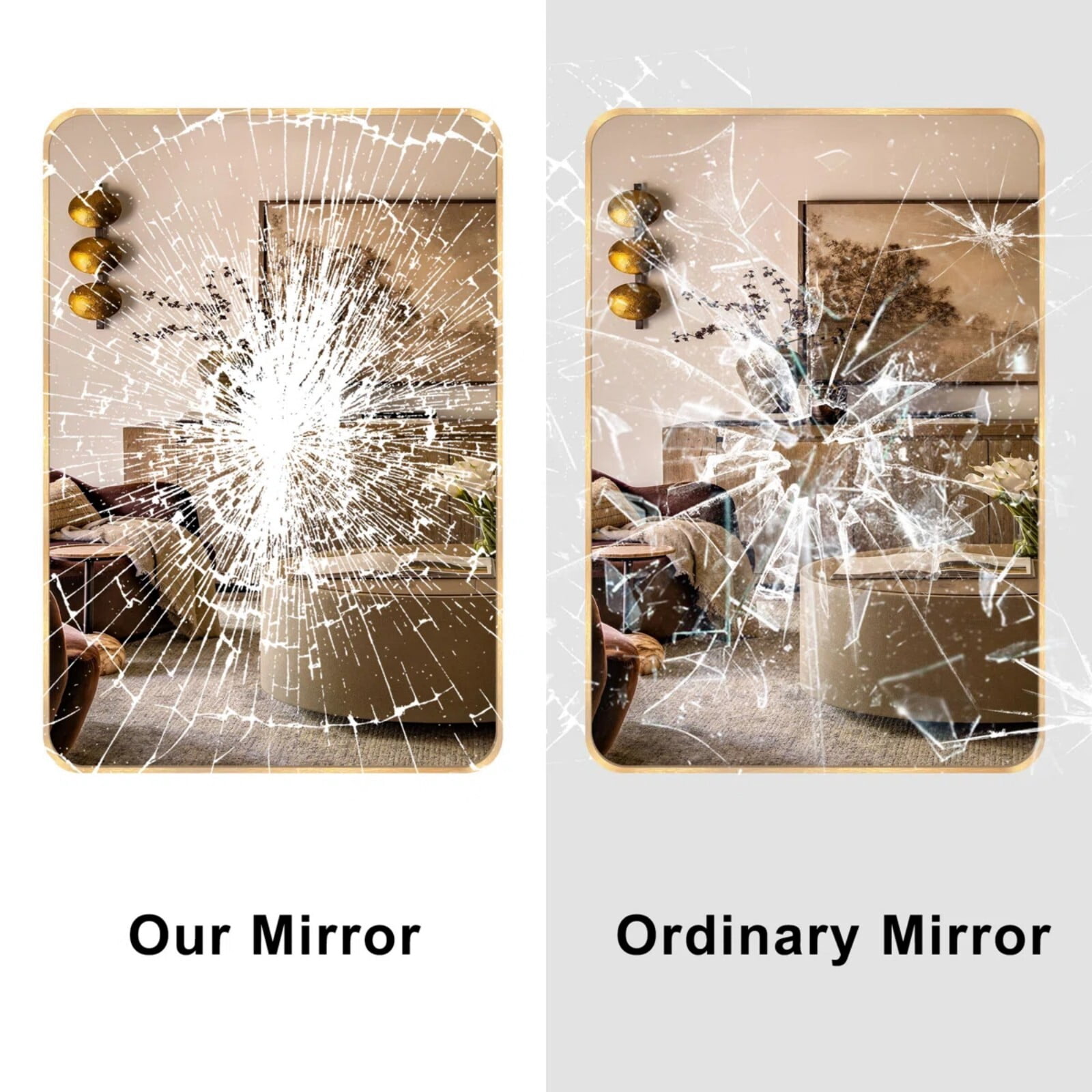 Lumora 36.2"x24" Rectangle Rounded Corner Wall Mirror Wall-mounted Bathroom Mirror,Gold
