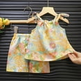 thumbnail image 2 of kpoplk Toddler Girl Clothes Baby Summer Outfits Print Sleeveless Smocked Camisole Linen Shorts 12 18 24 Month 3T 4T Size 18-24 Months,Yellow, 2 of 4