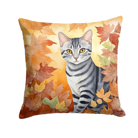 American Shorthair Cat in Fall Leaves Throw Pillow Machine Washable  Indoor Outdoor Decorative Pillow for Couch  Bed or Patio  18Hx18W