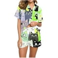 thumbnail image 2 of ALLLIST Green Womens Summer Pajamas Sets Elastic Cat with Pocket Button Short Sleeve Sleepwear Sets Polyester Collared Maternity Sleepwear, 2 of 4