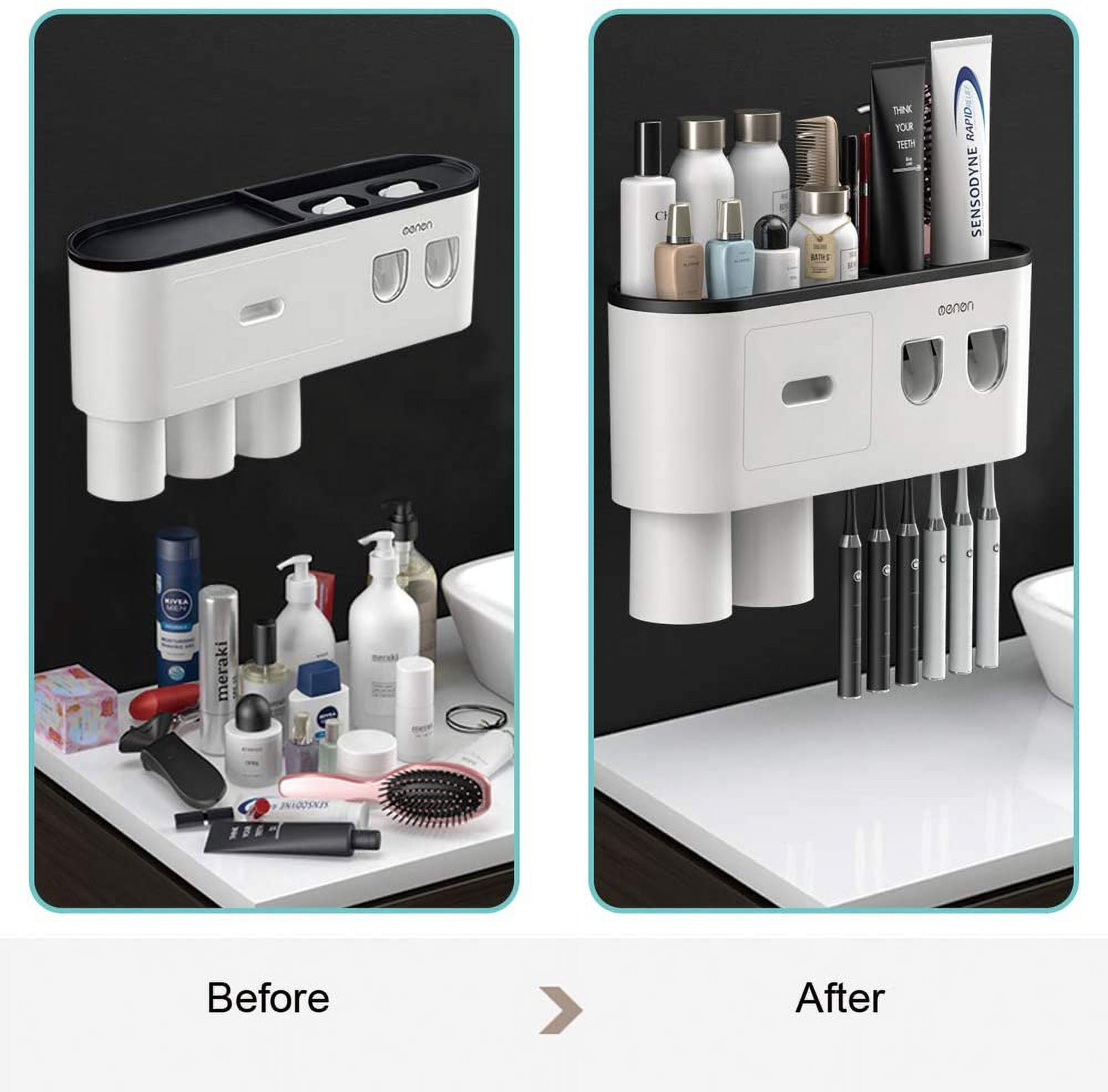Yolispa Toothbrush Holders for Bathrooms,Automatic Toothpaste Dispenser Wall Mounted Toothbrush Holder with 6 Toothbrush Slots and 3 Cup