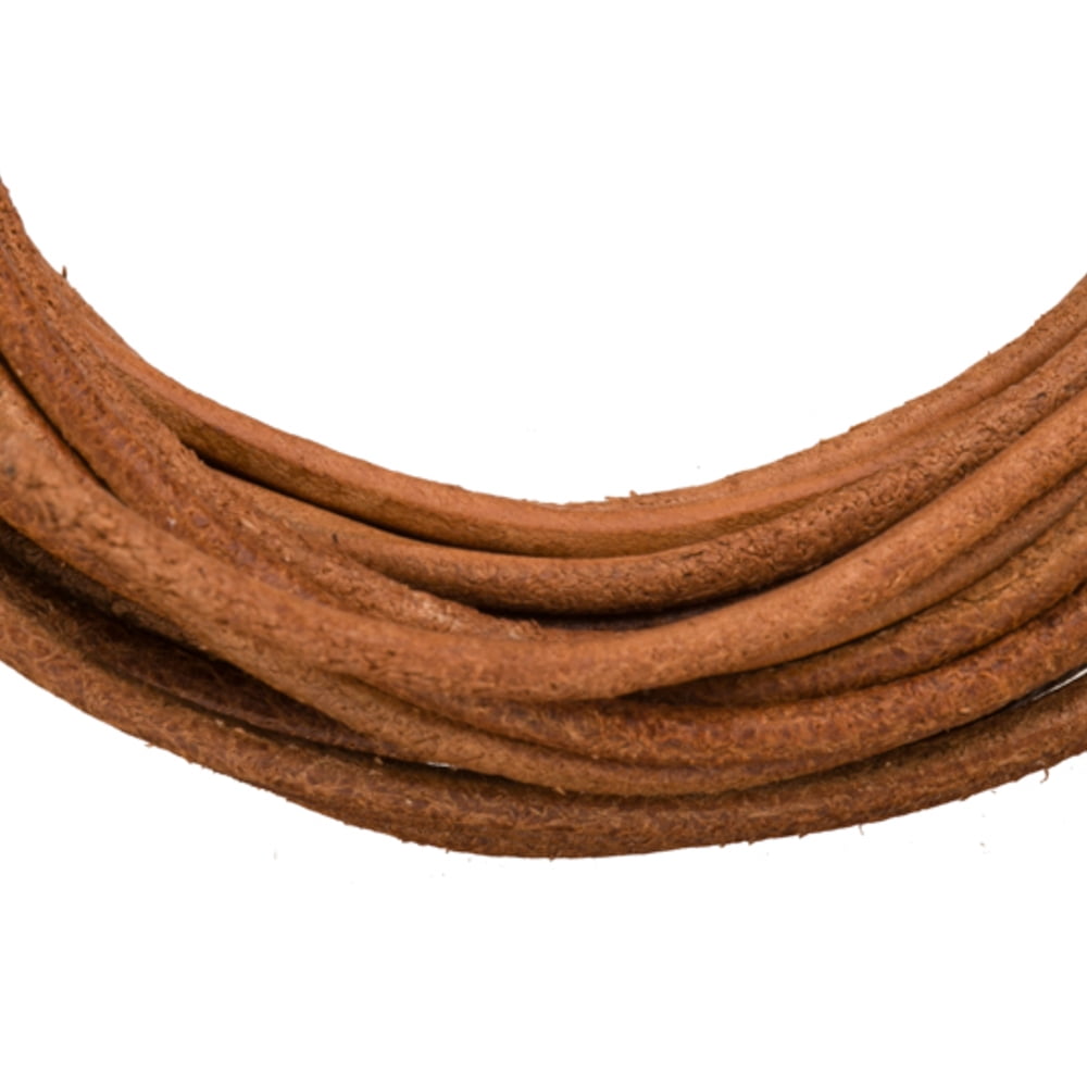 Full-Grain Genuine Leather Cord, 2mm Round Natural Brown 5 Yard