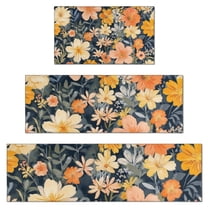 Pioneer Flower Floral Print Pattern Kitchen Rugs Sets Of 3,Kitchen Runner Rugs Non Skid Washable,Decorative Kitchen Floor Mats for Kitchen,Sink,Laundry,17"x30"  17"x47"   17"x59"
