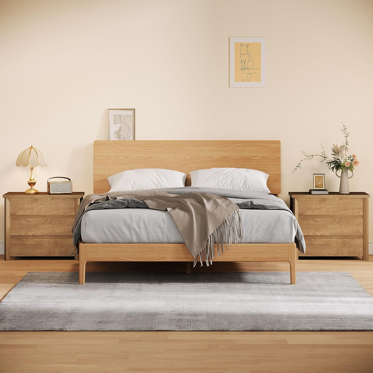 Tribesigns Wood Nightstand with 3 Drawers, Farmhouse Large Bedside Table with Storage for Bedroom, Living Room (Rustic Brown, 2pcs)