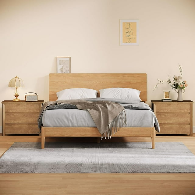 Tribesigns Nightstand with 3 Drawers, Rustic Farmhouse Bedside Table with Storage for Bedroom or Small Spaces, Easy Assembly, 2 Piece
