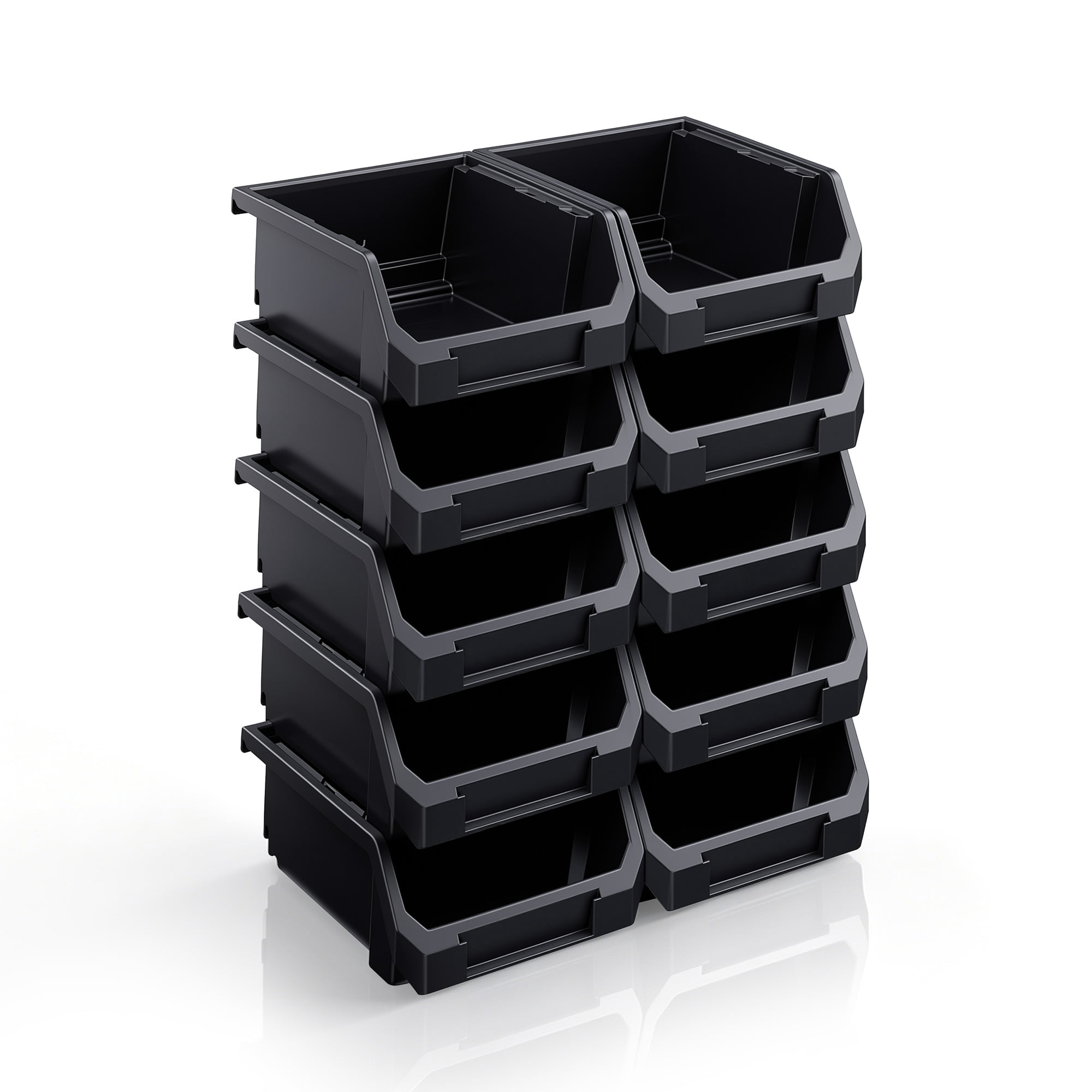 Sorbus Small Garage Storage Bins, Open Front Plastic Organizer, Black, 10 Pack
