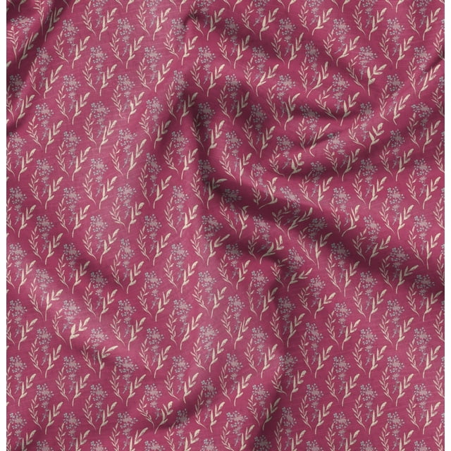 Soimoi Pink Rayon Fabric Leaf Floral Printed Fabric 1 Yard 42 Inch Wide