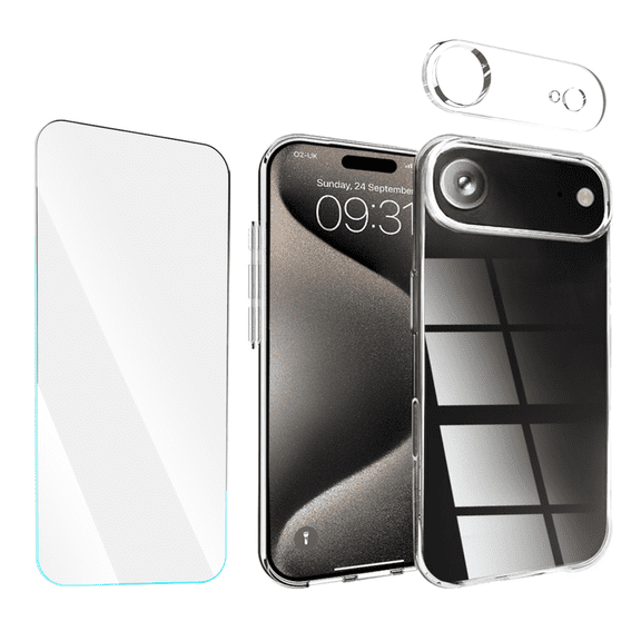3-in-1 Entronix Bundle for iPhone 17 Air, Heavy Duty Transparent Phone Case, 1 Screen Protector and 1 Camera Lens