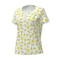 thumbnail image 2 of Goofa Yellow Lemon Leaves Pattern Womens Deep V Neck Low Cut Tops Casual Summer Short Sleeve Ribbed Knit T-Shirts-Medium, 2 of 5