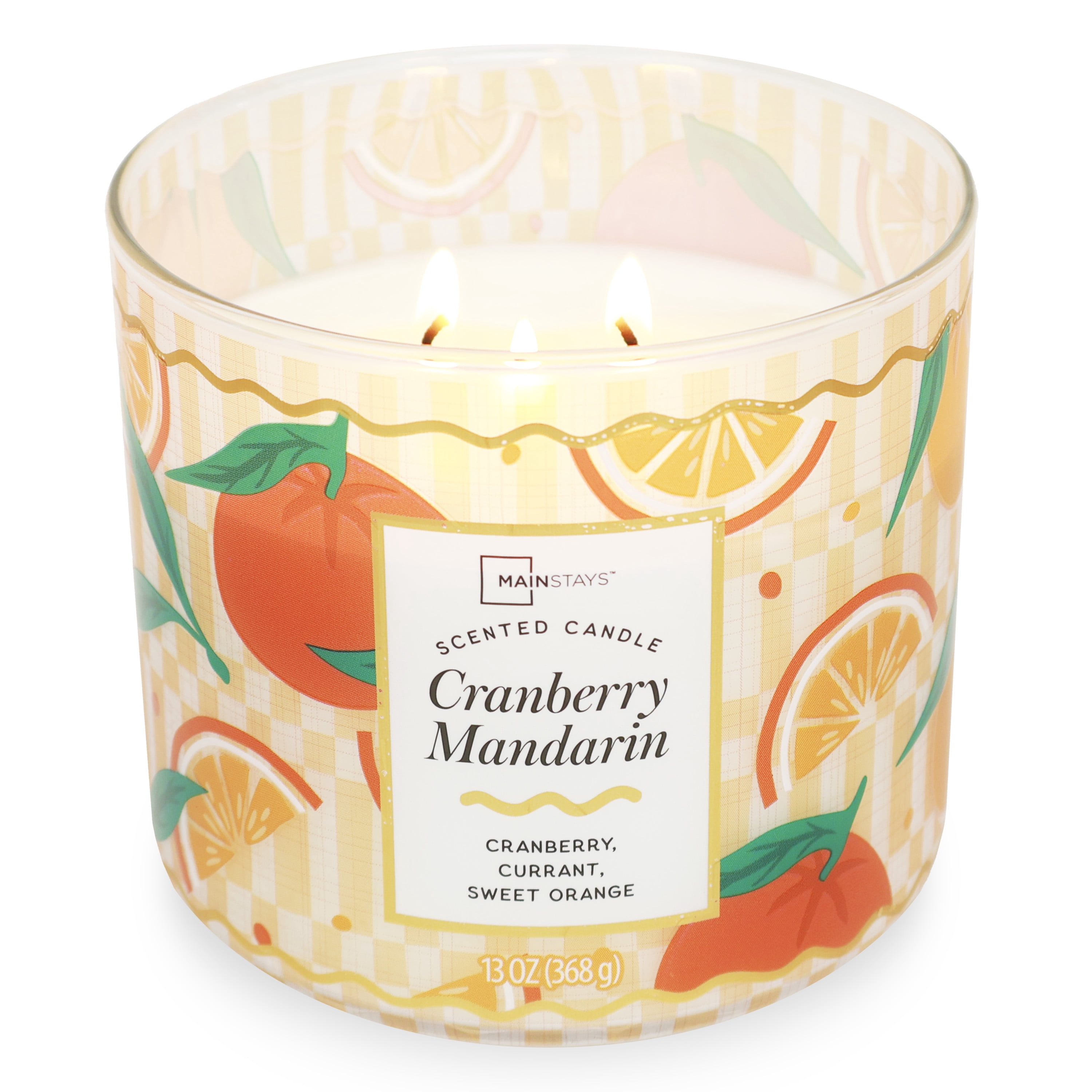 Mainstays 3-Wick Cranberry Mandarin Fragrance Candle with Decorative Wrap, 13 Ounce