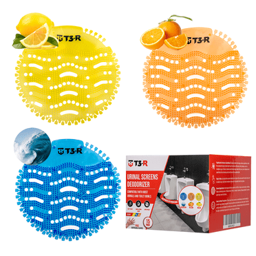 T3-R Urinal Screens Deodorizer (15 Pack) | Urinal 3d Wave Anti-Splash Odor Protection for Toilets | Perfect for Bathroom Office Hotels Restaurants & Airports | Long-lasting Fragrance | Free Glove