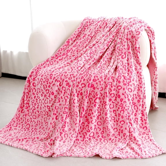 Pink Leopard Print Blanket Fleece Throw for Bed Sofa Travel and Camping, Super Soft Cozy Fluffy Plush Cheetah Print Blanket for All Seasons