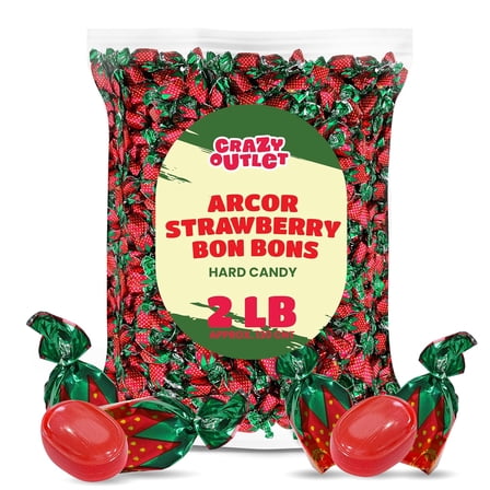 Crazy Outlet Arcor Strawberry Bon Bons Hard Candy Sachet Wrap - Bulk Pack 2 Pounds
