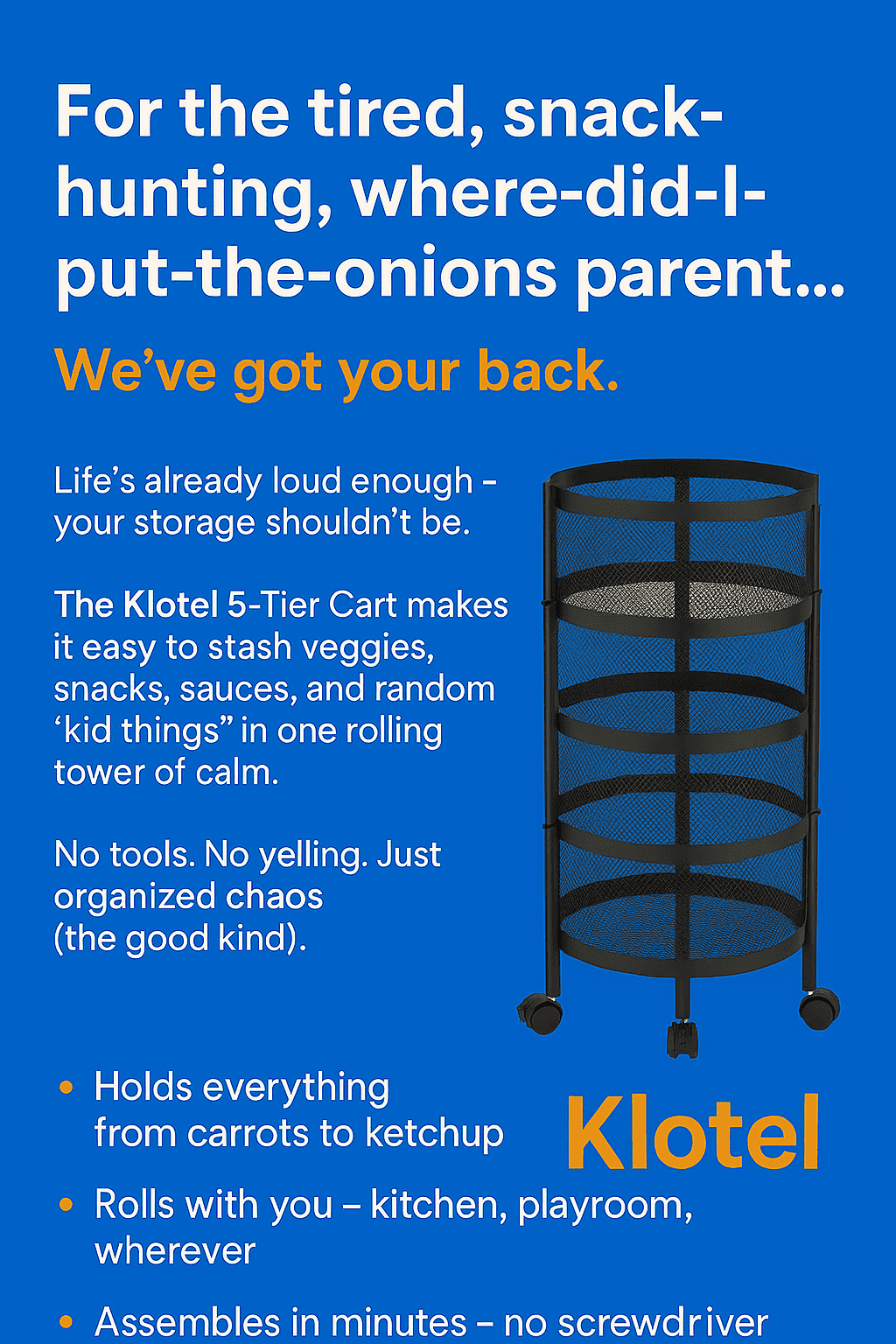 Klotel Fruit Vegetable Trolley Kitchen Storage Carts with Rotating Shelf