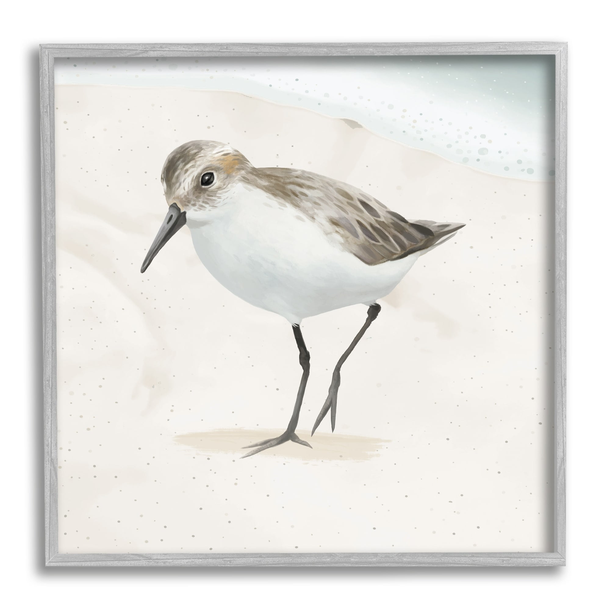 Stupell Industries Stepping Sandpiper Bird Ocean Shoreline Beach Scene Graphic Art Gray Framed Art Print Wall Art, Design by Lucca Sheppard