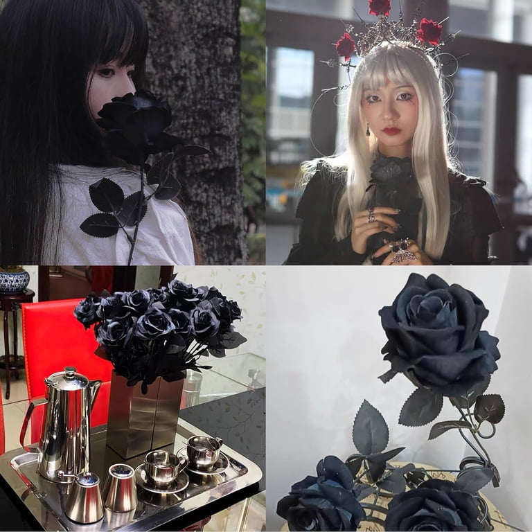 black goth maxi dress Black Dress| Premium White Roses – vasees