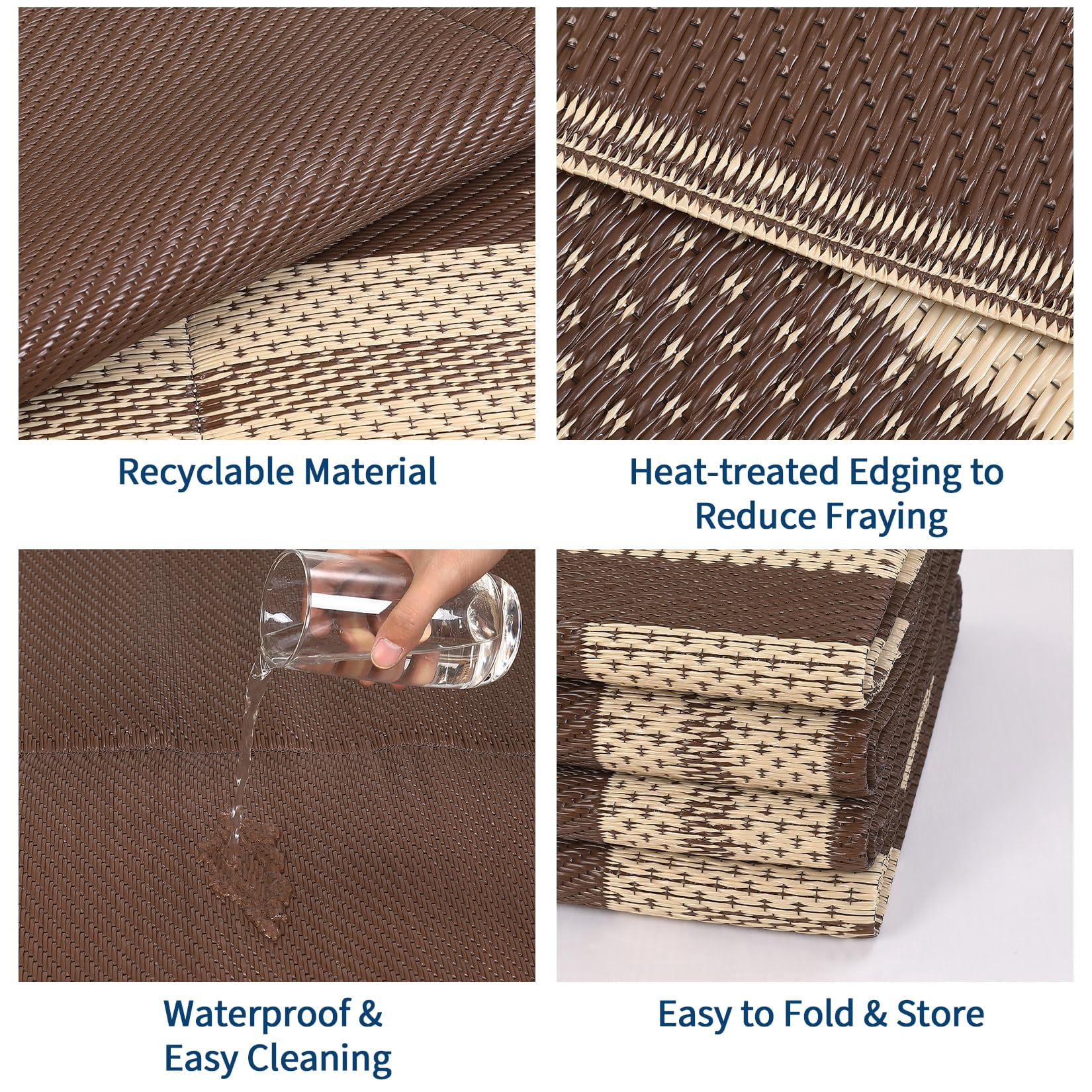Outdoor Plastic Straw Rug 8x10 Reversible Patio Rug Outdoor Rugs Waterproof Camping Rugs Portable Outside Floor Mat for RV Porch Balcony Patio Camping Picnic Beach Coffee/Beige Panel