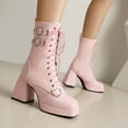 thumbnail image 2 of Mostsola Gothic Boots for Women Block Heel Lace up Combat Boots Square Toe Platofrm Heels, 2 of 9