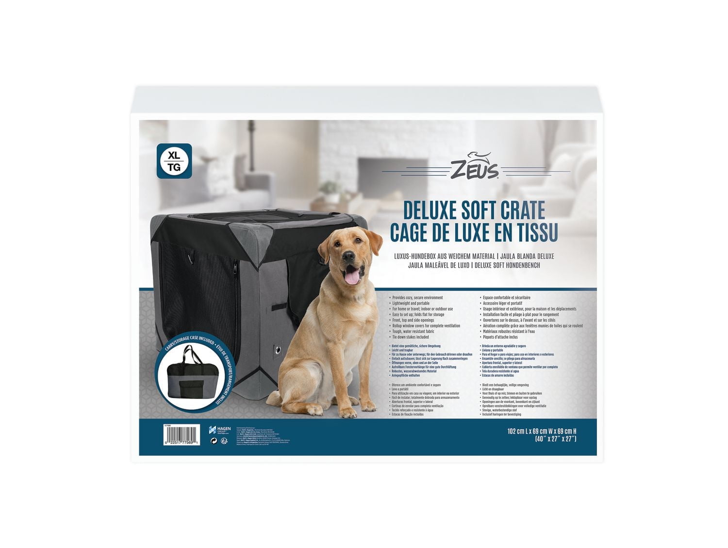 Zeus Deluxe Soft Dog Crate, Grey & Black, Extra Large