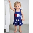 thumbnail image 5 of BemeyourBBs Toddler Baby Girl 4th of July Overalls Romper Fourth of July Outfit Baby Girls Memorial Day Independent Day Clothes Summer Patriot USA Star Strap Tie Shoulder Ruffled Shorts Jumpsuit, 5 of 9