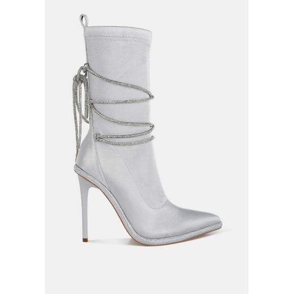 Dacia Rhinestones Strap Satin Calf Boots