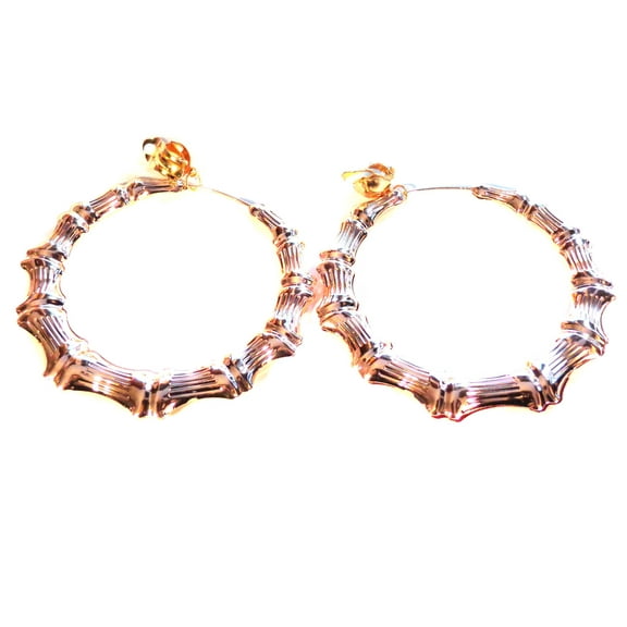 Clip-on Earrings Rose Gold Bamboo Hoops 3 inch Hoops