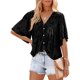 thumbnail image 1 of Sunloudy Blusa informal para mujer, cuello en V, manga acampanada, textura de flores, botones, camisa suelta con volantes para damas Sunloudy  S M L XL XXL, 1 of 6