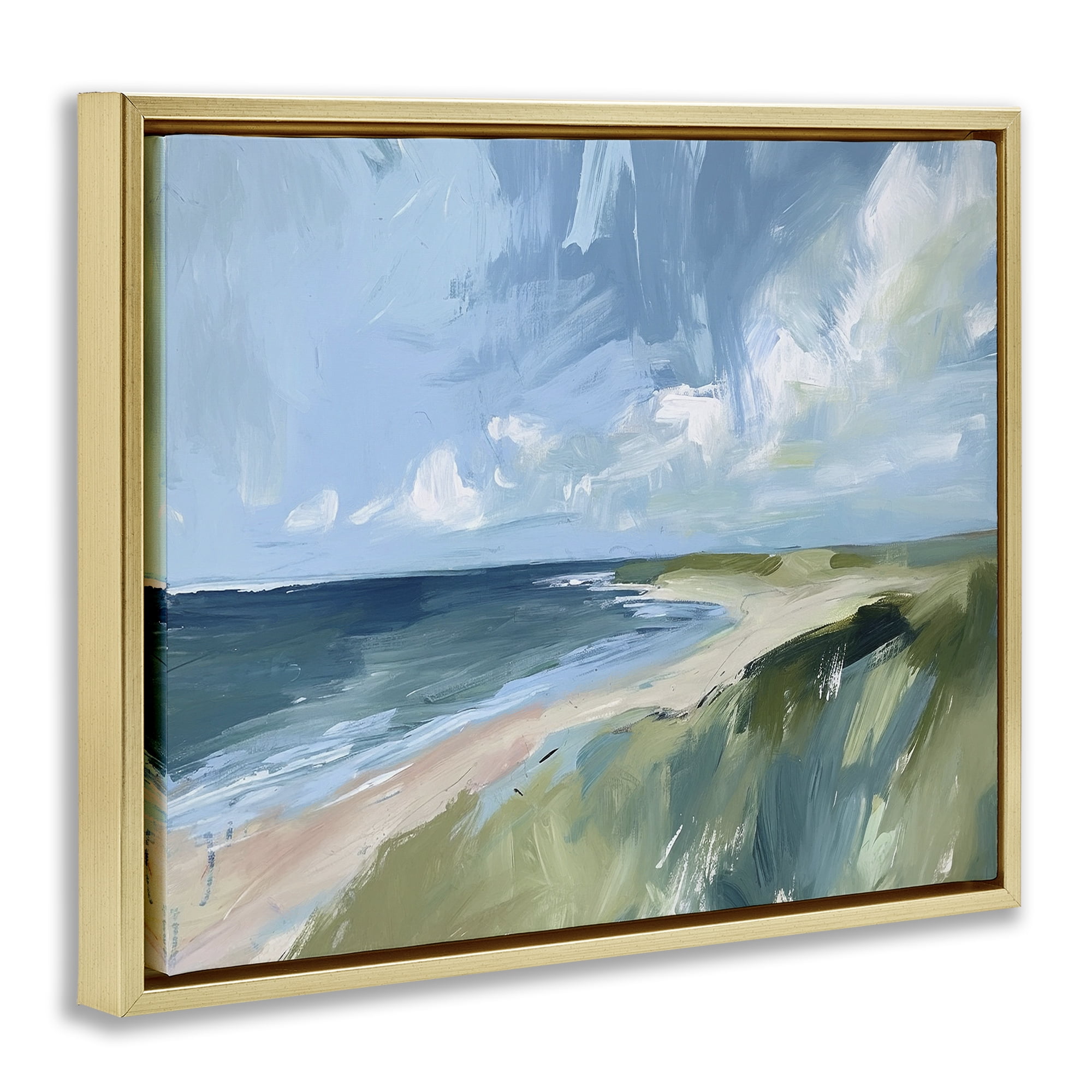 Stupell Industries Coastal Wilderness Landscape Coastal Painting Gold Floater Framed Canvas Art Print Wall Art, 21 x 17
