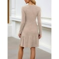 thumbnail image 6 of Womens Long Sleeve Fall Short Dress Casual Ribbed Knit Crewneck Flowy A Line Sweater Dresses with Pockets Khaki XXL, 6 of 8