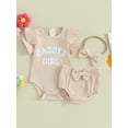 thumbnail image 6 of Bslissey Baby Girls Casual Shorts Sets Ribbed Short Sleeve Letter Print Romper + Elastic Waist Shorts + Headband 3M 6M 12M 18M Newborn Infant Cute Summer 3Pcs Outfits, 6 of 9