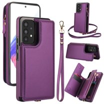 for Samsung Galaxy A53 5G Crossbody Wallet Phone Case with Card Holder&Zipper, Back Flip Folio PU Leather Kickstand Card Slots Double Magnetic Clasp Shockproof Case for Women Girls,Darkpurple