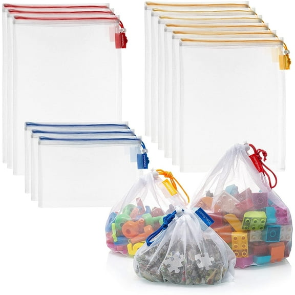 12 Packs Toy Storage & Organization Mesh Bags Eco Friendly Washable Mesh Bags & Color Coded Drawstrings by Size S, M, L. Playroom Organization, Baby Toys, Game Pieces, Toy Sets, Bathtub Toys