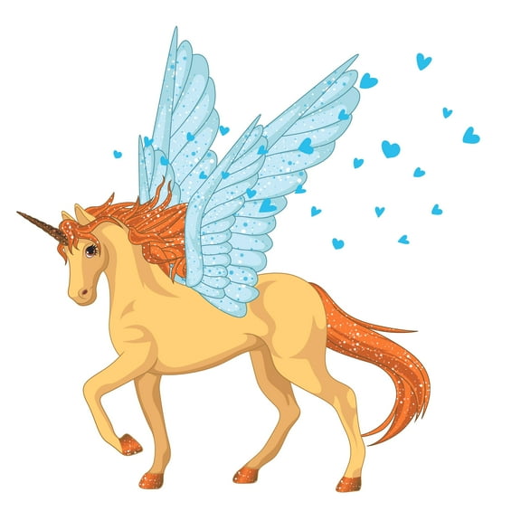 UNICORN - Home Living Room Winged Unicorn Hearts Decoration Multicolored Design Vinyl Wall Decal - Kids Bedroom Unicorn Adhesive Horse Animal Wall Mural Art Sticker 10" x 10"