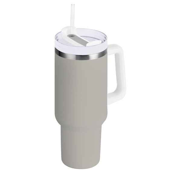 Grey Tumbler with Handle and Straw Lid 40 oz Insulated Vacuum Water Bottle Stainless Steel Travel Cup