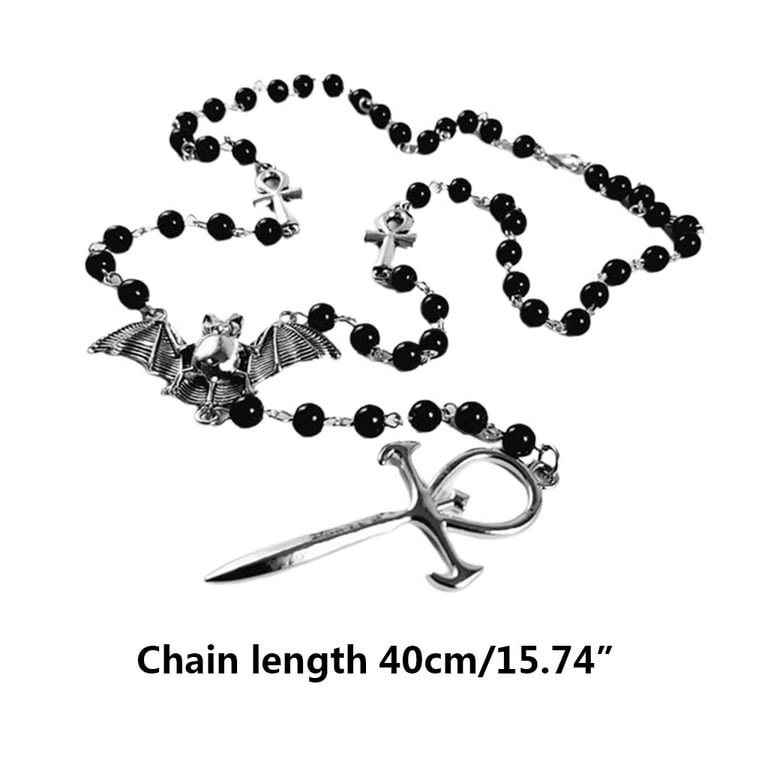 Gothic Vampire Ankh Pendant Necklace, Handmade Rosary Style