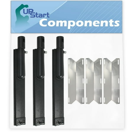 

3-Pack BBQ Gas Grill Tube Burner & Heat Shield Plate Tent Replacement Parts for Jenn Air 720-0061 - Compatible Barbeque 16 Cast Iron Pipe Burners & Flame Tamer Guard Deflector Flavorizer Bar