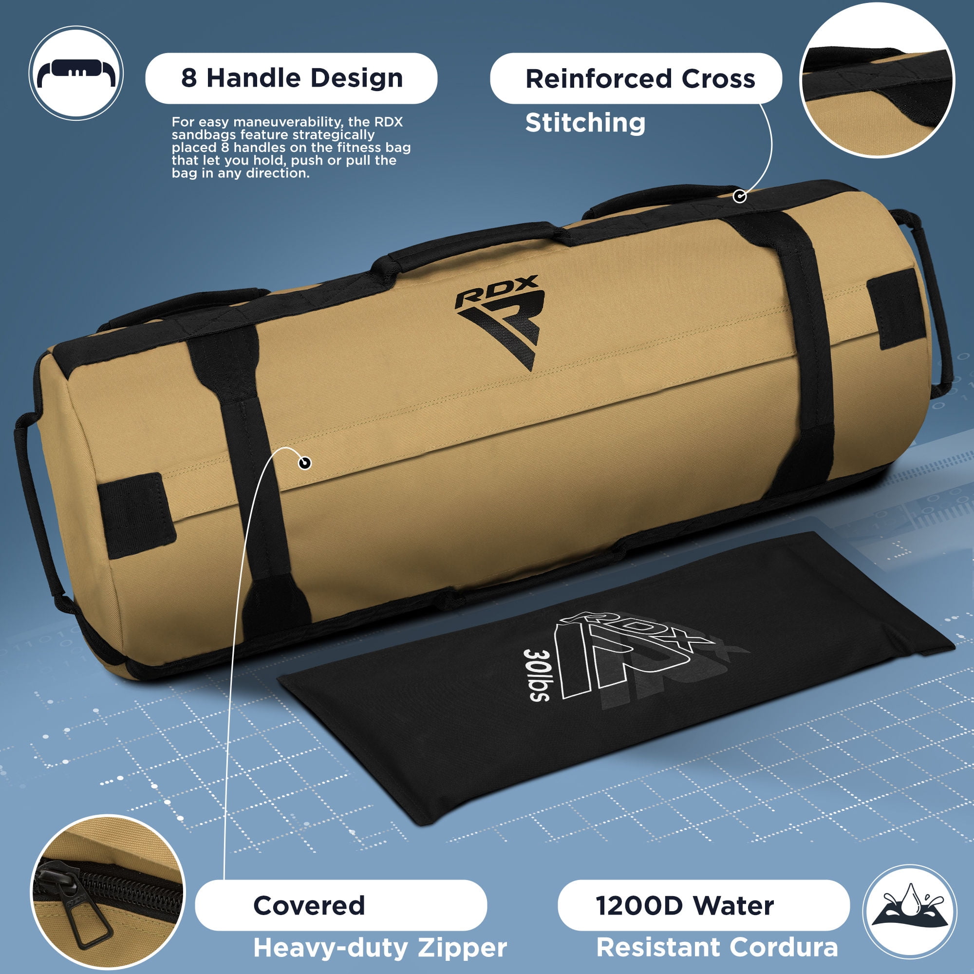 RDX Sandbag for Fitness Weights Training, Unfilled Power Bags with Handles, 5-200 LBs Adjustable Weighted Slam Bag for Strength Powerlifting Running Heavy Workout Home Gym Exercise, Sold AS UNFILLED