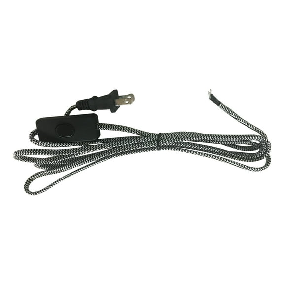 Royal Designs, Inc. Lamp Cord Molded Plug with Rotary Dimmer Switch, Stripped Ends Ready for Wiring, 8 ft long, Black/White, SPT-1 UL Listed