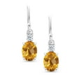 thumbnail image 2 of Gem Stone King 10K White Gold Yellow Citrine and White Topaz Dangle Earrings for Women (2.66 Cttw, Gemstone Birthstone, Oval 8x6mm), 2 of 5