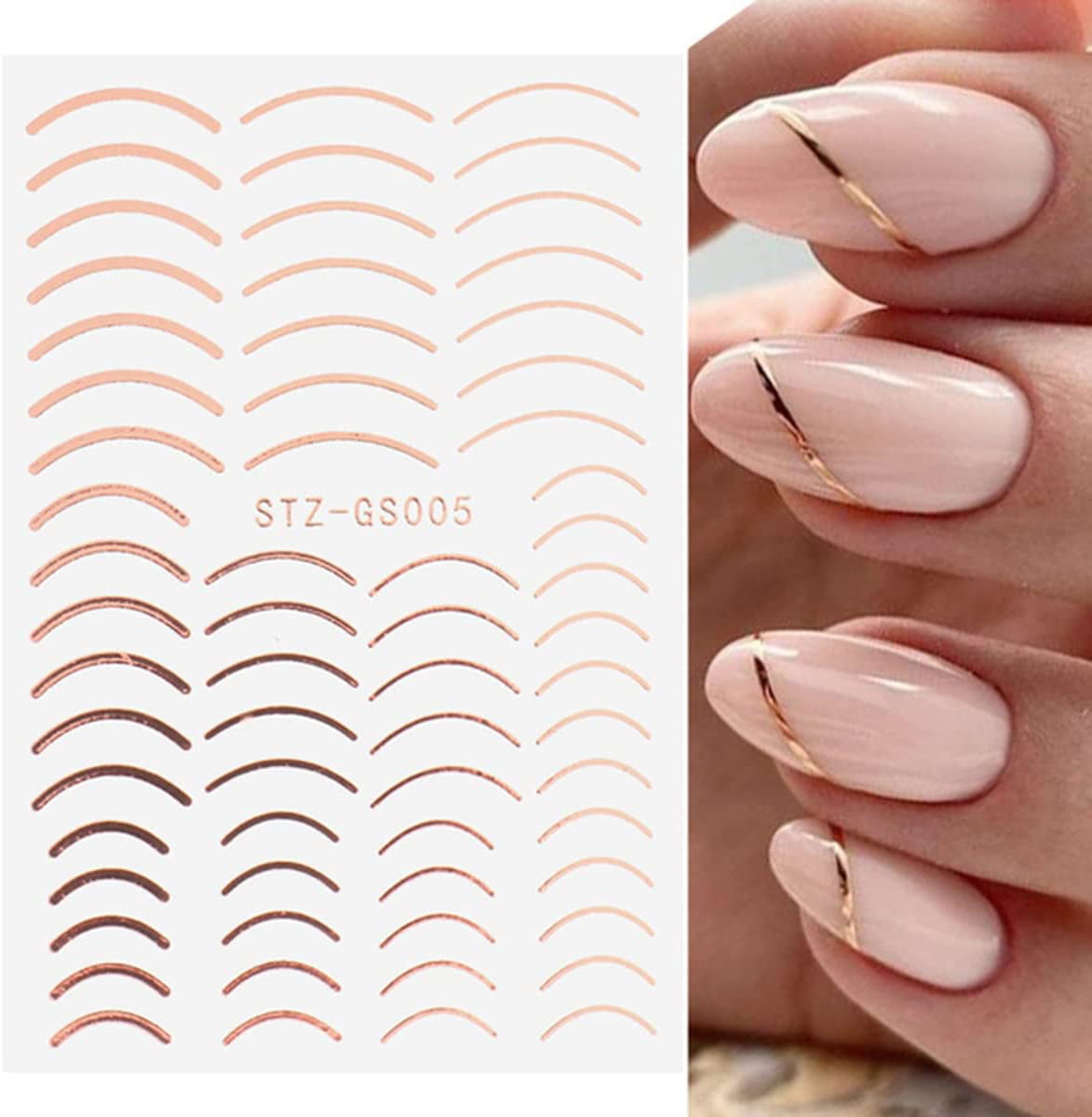 12 Sheets 3D Strip Line Nail Stickers, Gold Fluorescent Laser Adhesive Striping  Tape Nail Design for Women Girls Nail Art Decoration - Walmart.com