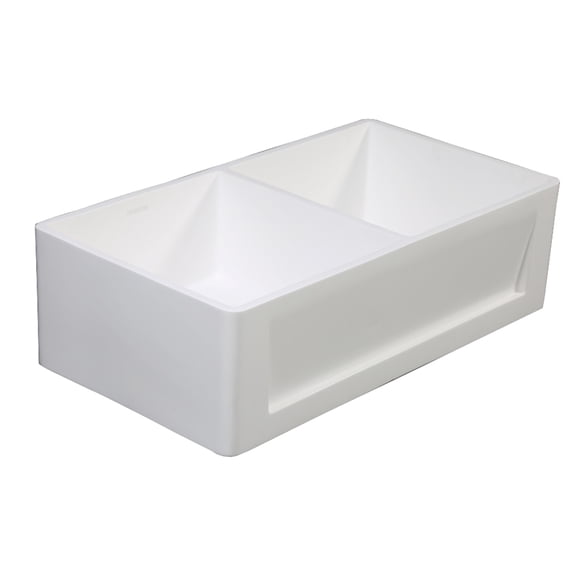 Gourmetier GKFA331810SQD Arcticstone 33-Inch Solid Surface White Stone Apron-Front Double Bowl Farmhouse Kitchen Sink with Strainers x 2 in Matte White