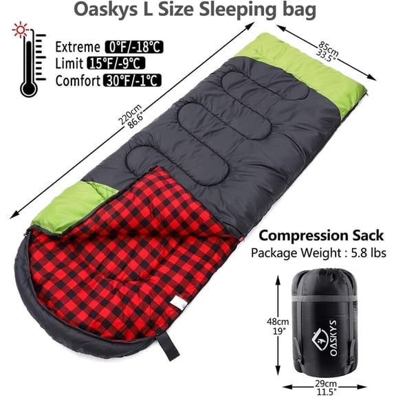Oaskys Camping Sleeping Bag - 3 Season Warm & Cool Weather - Summer Spring Fall Lightweight Waterproof for Adults Kids - Camping Gear Equipment, Traveling, and Outdoors