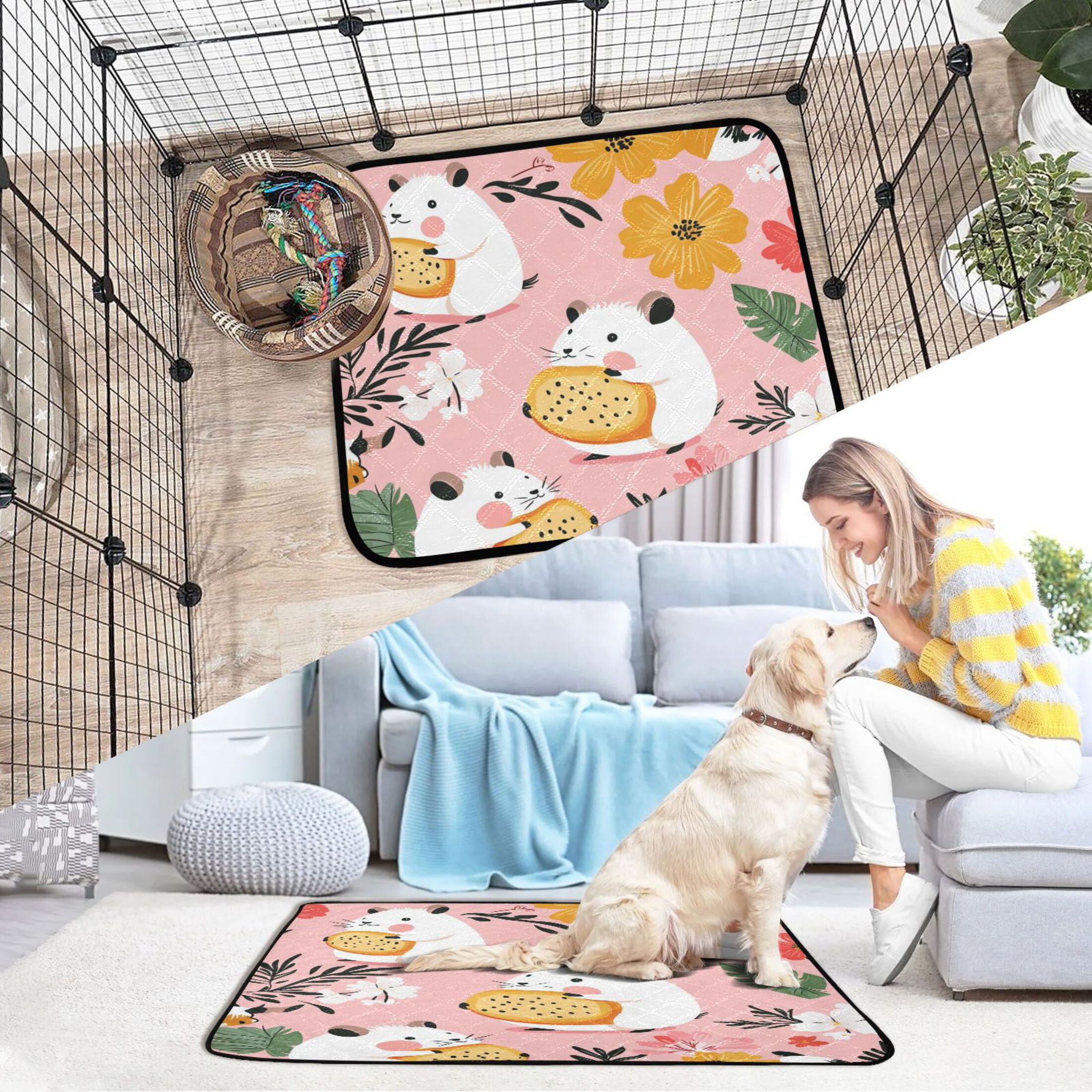 Qxltty Hamster Tropical Flowers Pattern Cat litter Pads Pet Set of 2 Diaper Mats Center Anti-leakage Layer Absorbent Soft and Comfortable