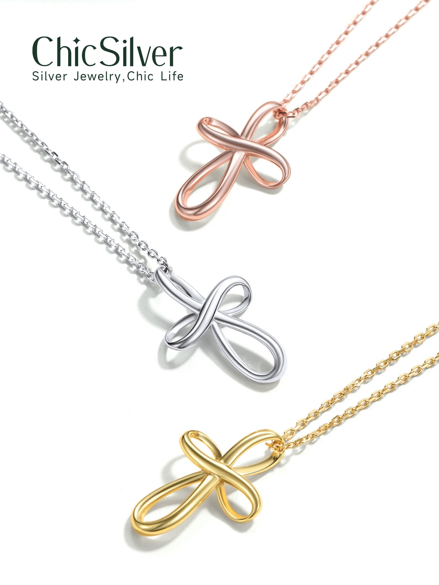 ChicSilver Infinity Cross Necklace Sterling Silver Twisted Cross Pendants Religious Jewelry Gifts for Women 18+2 Inch