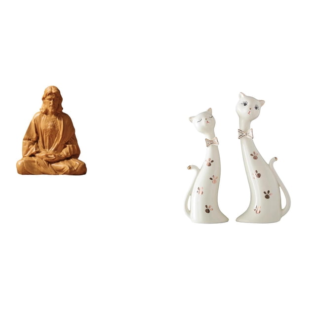 Figura Del Sagrado Corazón De Jesús Y Pareja De Gatos, Estatua De Animal Coleccionable, Regalo Para El Hogar, La Oficina, El Comedor, La Repisa De La Mesa, La Decoración Del Dormitorio