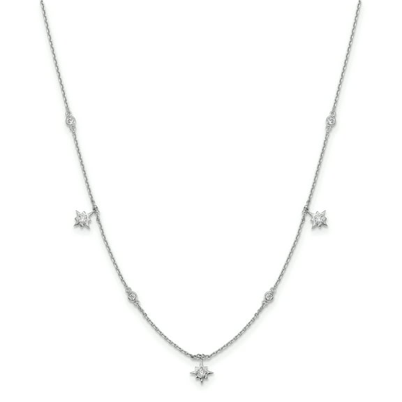 Primal Silver Sterling Silver Cubic Zirconia Star 16-inch with 2-inch Extension Necklace